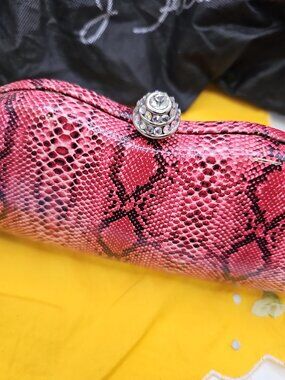 J.Francis Faux  Snake Skin Purse Silvertone &clear Rhinestone Clasp...